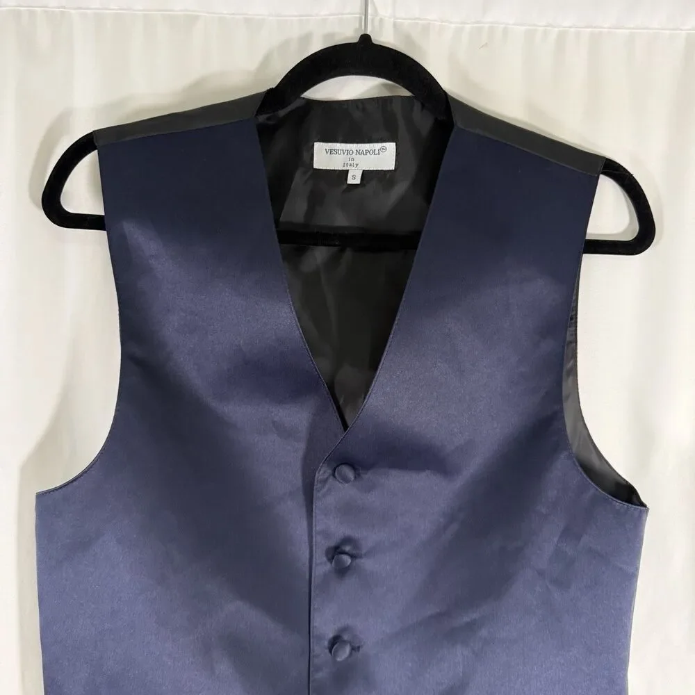 Vesuvio Napoli in Italy Suit Vest Men's Small Blue Black Button Up V-Neck